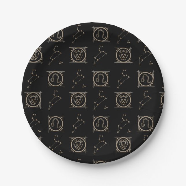 Assiettes En Carton Panneau étoile Zodiac noir et or (Devant)