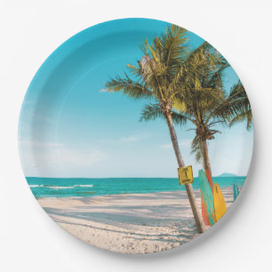 Assiettes En Carton Panneaux de surf sur la plage lancer oreiller