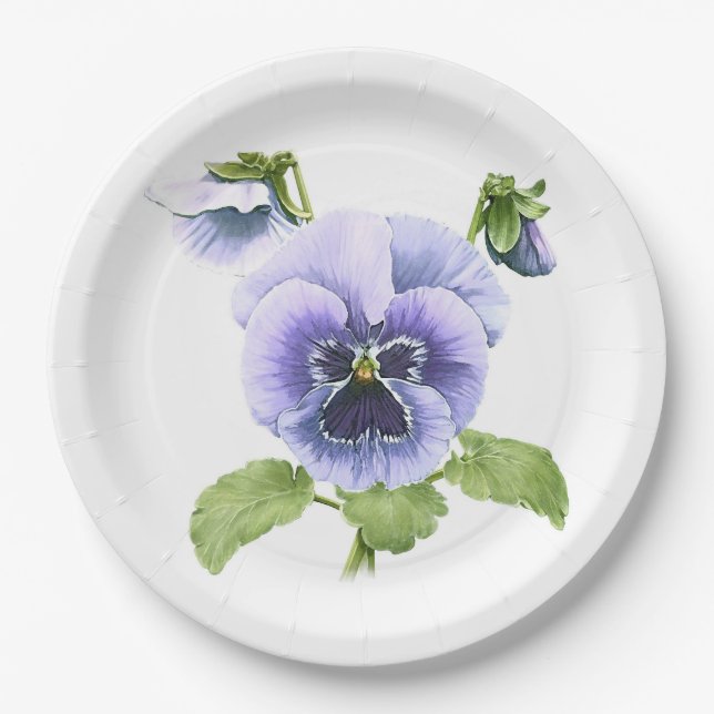 Assiettes En Carton Pansies bleues Plaques en papier d'art botanique (Devant)