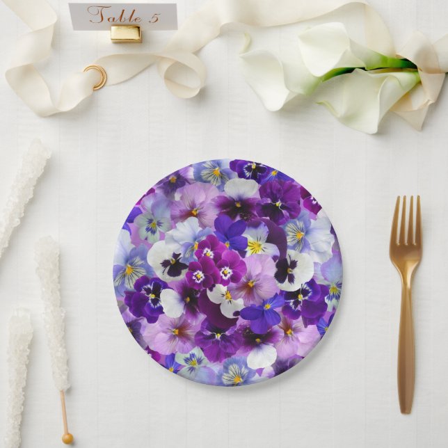 Assiettes En Carton Pansies glorieuses, (Mariage)