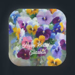 Assiettes En Carton Pansies Joyeux anniversaire<br><div class="desc">Cet article présente une belle peinture à l'huile d'un bouquet de panneaux</div>