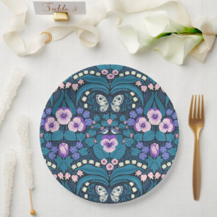 Assiettes En Carton Pansies, oiseaux et papillons