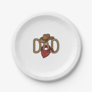 Assiettes En Carton Papa Cowboy Corda Chapeau Bandana Gravure Vintage