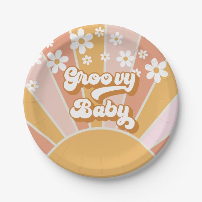 Assiettes En Carton Pape de Baby shower Hippie super Baby Retro Sunshi (Devant)