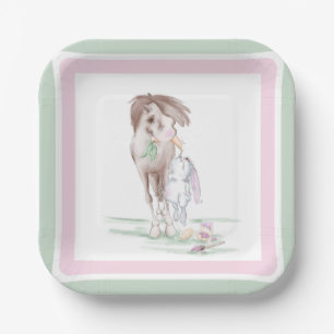 Assiettes En Carton Pape de Pâques avec cheval et lapin de Pâques