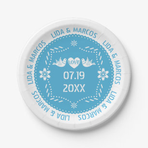 Assiettes En Carton Papel picado inséparables bleu mariage mexicain