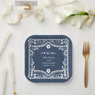 Assiettes En Carton Papel Picado Mariage Mexicain Rustique Bleu