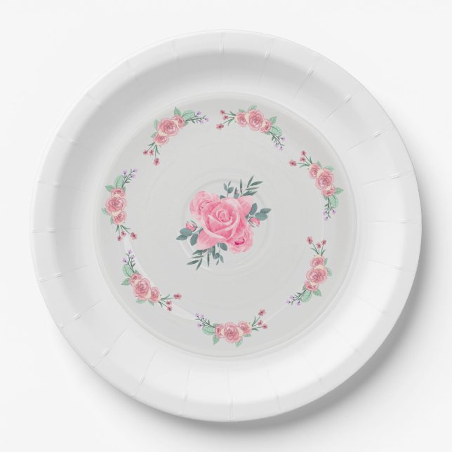 Assiettes En Carton Paper & Party Plates || Rose Garden Party Plate (Devant)