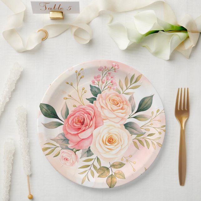 Assiettes En Carton Paper Plate floral wedding/shower (Mariage)