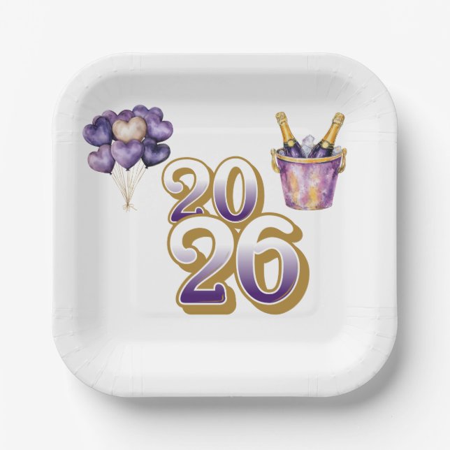 Assiettes En Carton Paper Plate-Happy New Year 2026 Tableware Set (Recto)