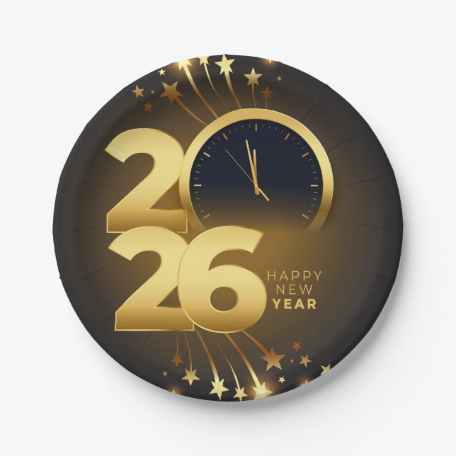 Assiettes En Carton Paper Plate-Happy New Year 2026 Tableware Set (Devant)