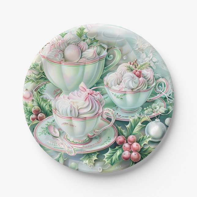 Assiettes En Carton Paper Plate-Pink Victorian Christmas (Devant)