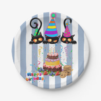 Assiettes En Carton Paper Plates, Blue & White Stripe Birthday