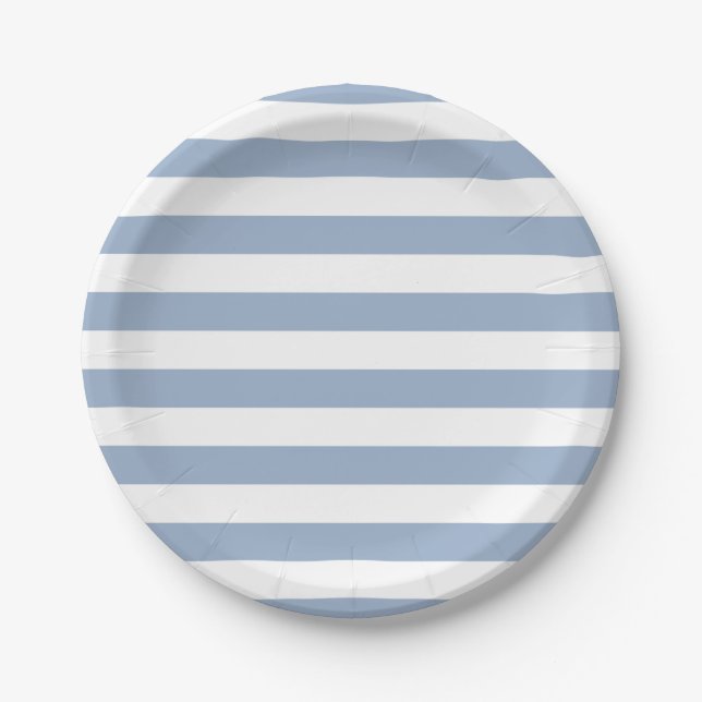 Assiettes En Carton Paper Plates, Blue & White Stripe Birthday (Devant)