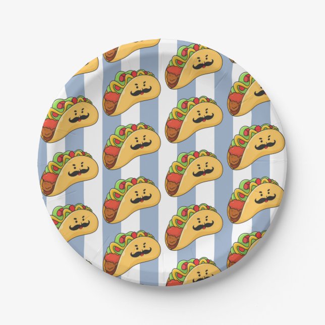 Assiettes En Carton Paper Plates, Blue & White Stripe Tacos (Devant)