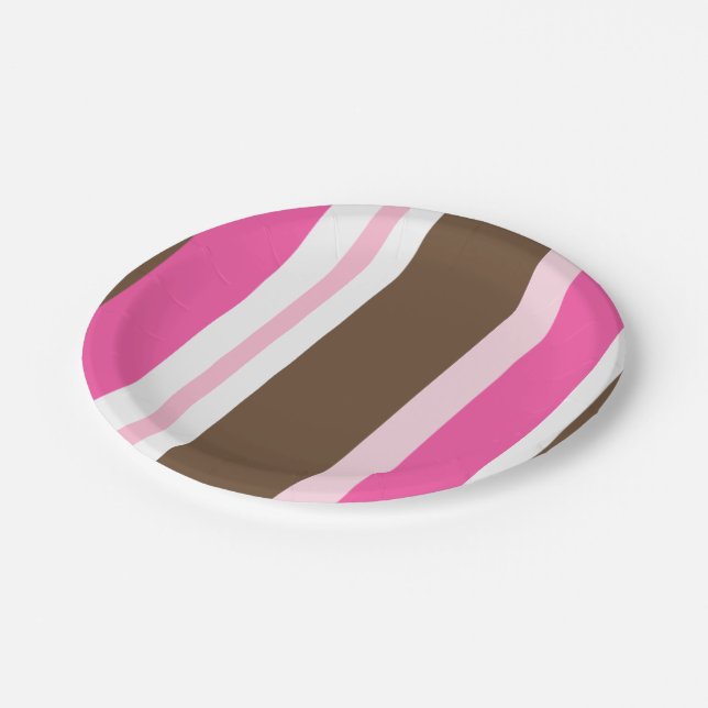 Assiettes En Carton Paper Plates Brown & Pink Stripe (Angle)