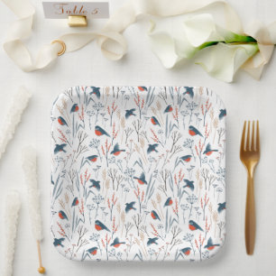 Assiettes En Carton Paper Plates - Christmas Winter Bird Pattern