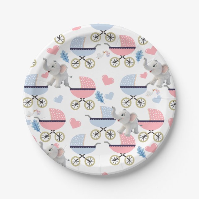 Assiettes En Carton Paper Plates, Elephant Baby Strollers Stork (Devant)