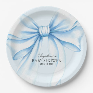 Assiettes En Carton Paper Plates for baby shower with adorable bow.