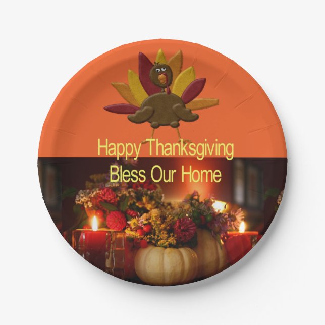 Assiettes En Carton Paper plates Happy Thanksgiving Bless Our Home (Devant)