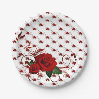 Assiettes En Carton Paper Plates,  Red Rose Floral