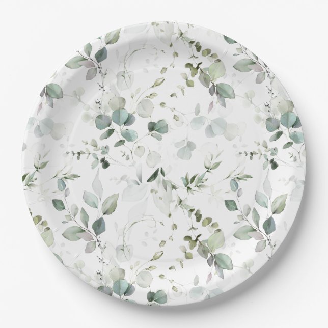 Assiettes En Carton Papier à feuillage d'eucalyptus (Devant)