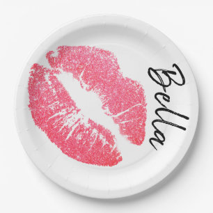 Assiettes En Carton Papier à lèvres rose lèvre tache noir blanc mignon