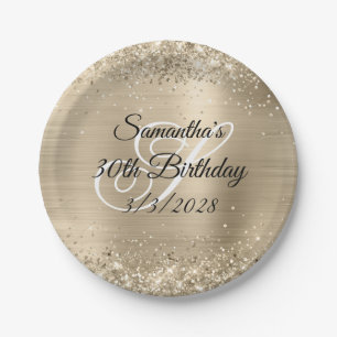 Assiettes En Carton Papier Aluminium Pailleté Champagne Monogramme 30e