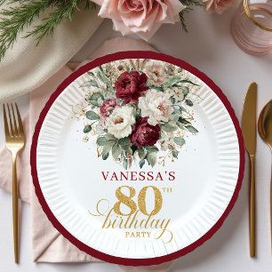 Assiettes En Carton Papier Anniversaire 80 Ans Fleurs Classiques Marro