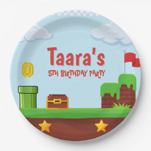 Assiettes En Carton Papier Anniversaire Enfant Arcade Pixel Jeu Vidéo 