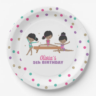 Assiettes En Carton Papier Anniversaire Fille Gymnastique Rose Violet