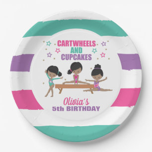 Assiettes En Carton Papier Anniversaire Fille Gymnastique Rose Violet