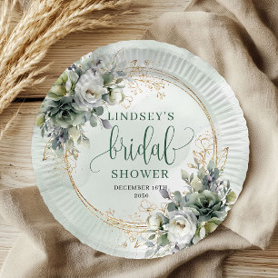 Assiettes En Carton Papier aquarelle eucalyptus bohème pour douche de