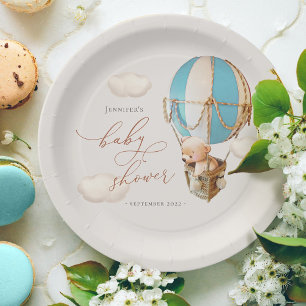 Assiettes En Carton Papier Baby shower Bleu Bear Balloon