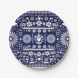 Assiettes En Carton Papier Bleu Blanc Picado Mexicain Mariage