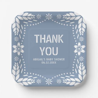 Assiettes En Carton Papier bleu foncé picado Merci bébé fille douche