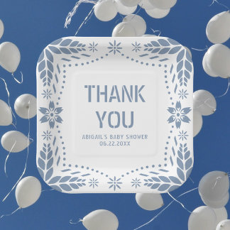Assiettes En Carton Papier bleu foncé picado Merci bébé garçon Douche