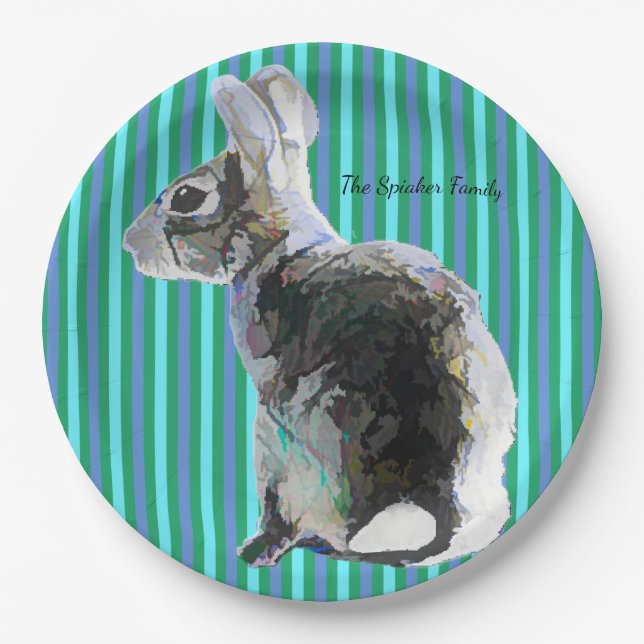 Assiettes En Carton Papier Bunny Design Plaque Bleu Grandes (Devant)