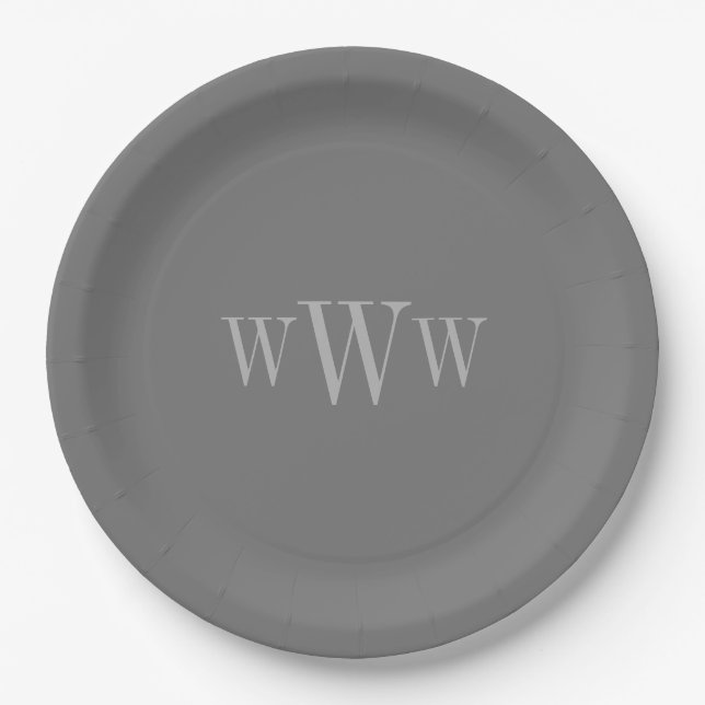 ASSIETTES EN CARTON PAPIER CHIC PLATE_GRAY SOLID/MONOGRAM (Devant)