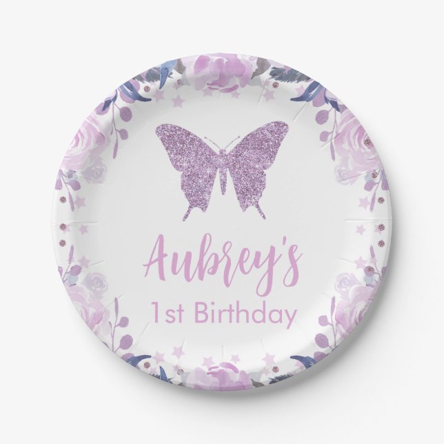 Assiettes En Carton Papier d'anniversaire de parties scintillant viole (Devant)