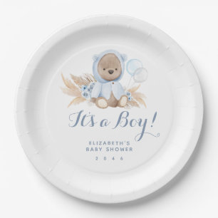 Assiettes En Carton Papier de Baby shower en laiton bleu Pampas Boho e