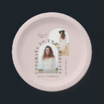 Assiettes En Carton Papier de graduation géométrique multiphoto modern<br><div class="desc">Typographie moderne géométrique élégant pastel naturel 2 photo arche graduation rose</div>