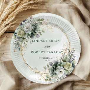 Assiettes En Carton Papier de mariage Boho Greenery Dusty Green Eucaly