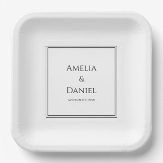Assiettes En Carton Papier de mariage élégant minimaliste noir et blan