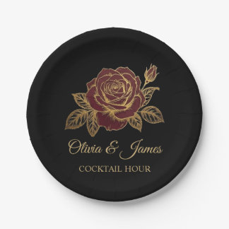 Assiettes En Carton Papier de mariage Romance sombre rose rouge de Bou
