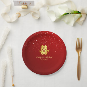Assiettes En Carton Papier découpé chinois rouge pour mariage flocon d