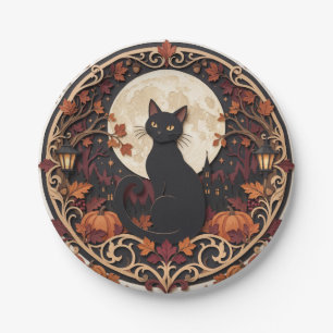 Assiettes En Carton Papier découpé vintage Chat noir Halloween