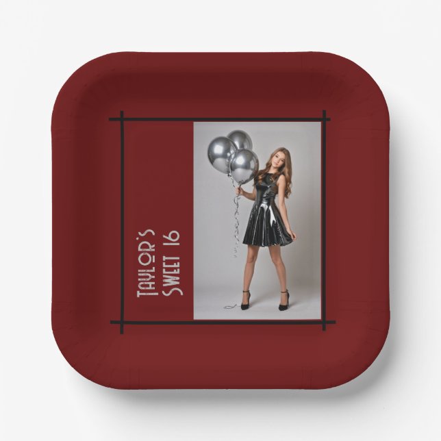 Assiettes En Carton papier doux 16 parties napkin bordeaux rouge noir (Recto)