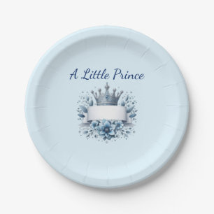 Assiettes En Carton Papier Fête de Bébé Petit Prince Bleu Royal & Or