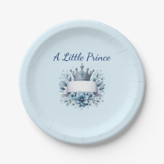 Assiettes En Carton Papier Fête de Bébé Petit Prince Bleu Royal & Or